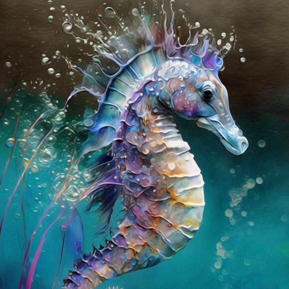 16x20‎ Seahorse Aquatic Ocean Sealife Watercolor Oil Painting Fantasy Art Poster - Picture 6 of 7